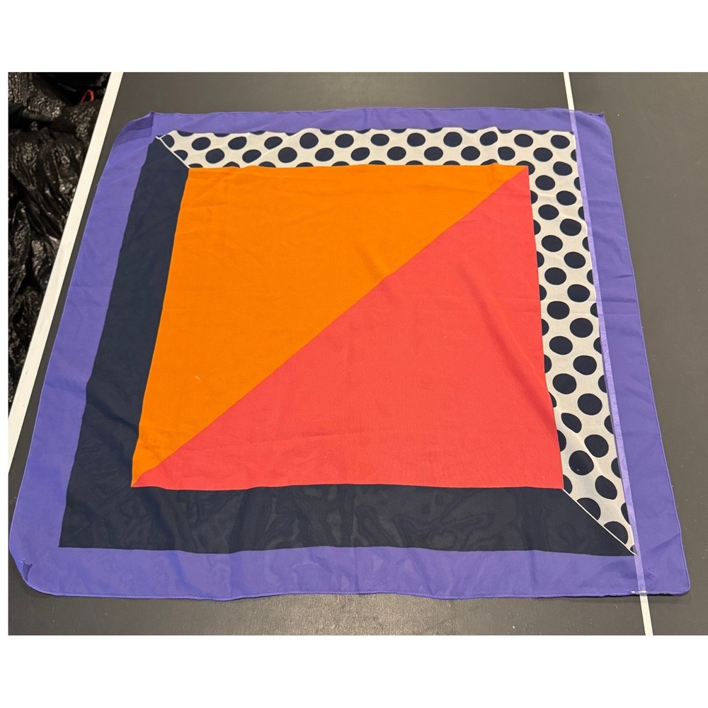 Vintage Geometric Colorblock Polka Dot Square Neck Scarf Purple Orange Red Navy